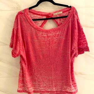 We the Free People Viola Heathered Open Back Pink T-Shirt Tee XS